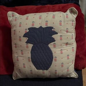 VINTAGE Handmade Quilted Navy Pineapple Patterned Throw Pillow